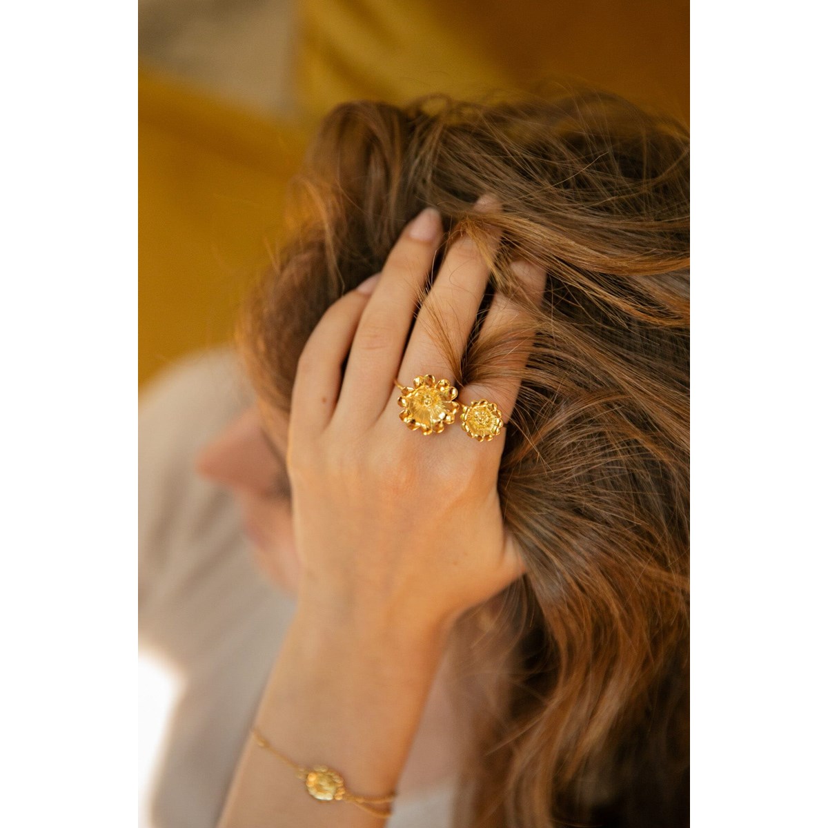 bague fleur doré à l'or fin - THÉIA
