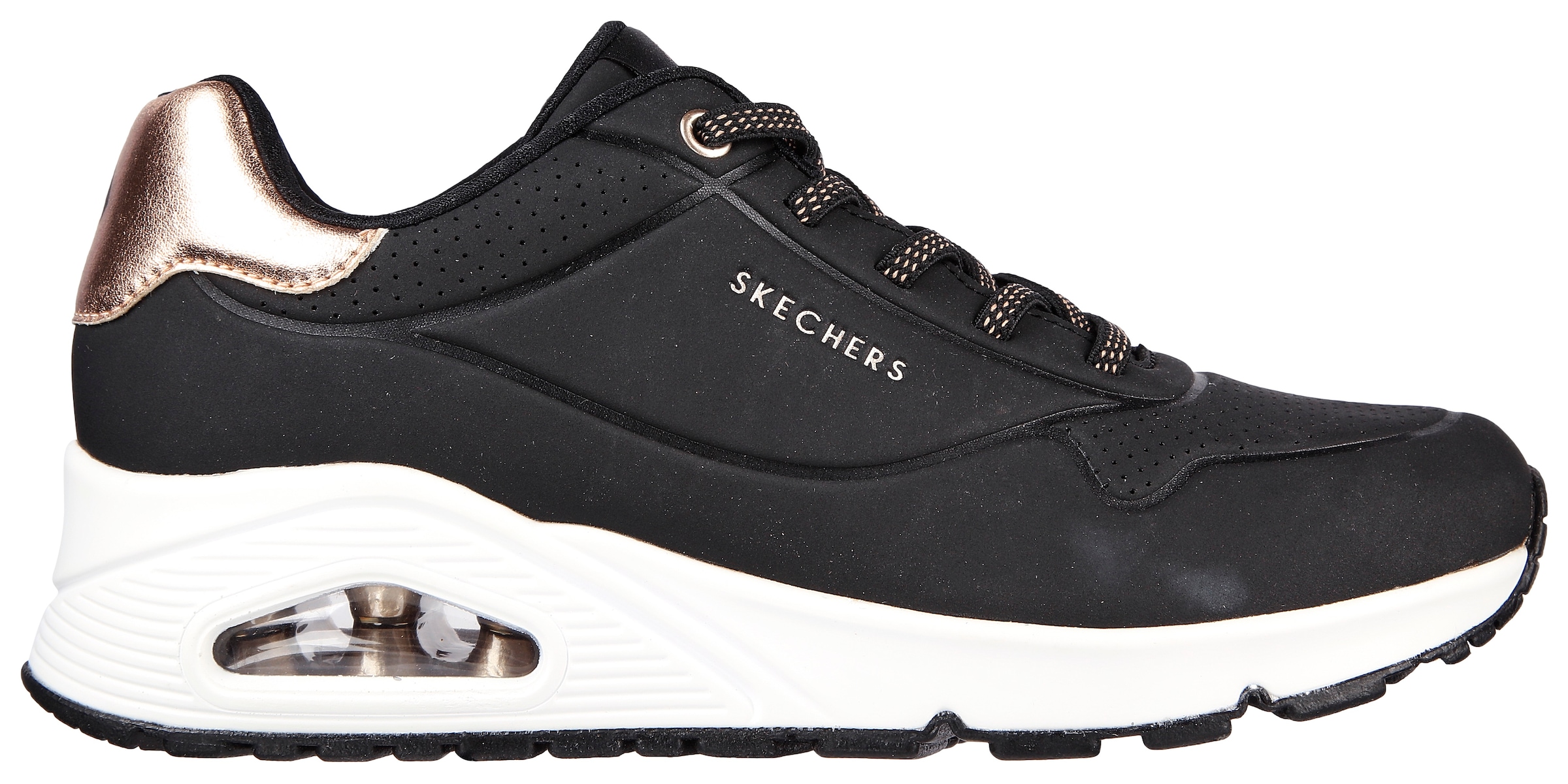 Skechers Slip-On Sneaker »UNO SHIMMER AWAY«  Slipper, Freizeitschuh, Plateausneaker mit modischem Keilabsatz
