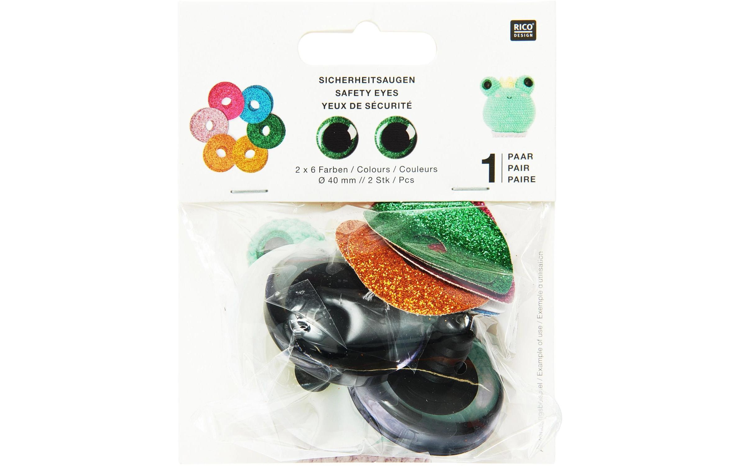 Sicherheitsaugen mit 6 Farben zur Auswahl 40 mm 2 Stk.Set mit sechs Glitzerfarben für individuelle Gestaltung