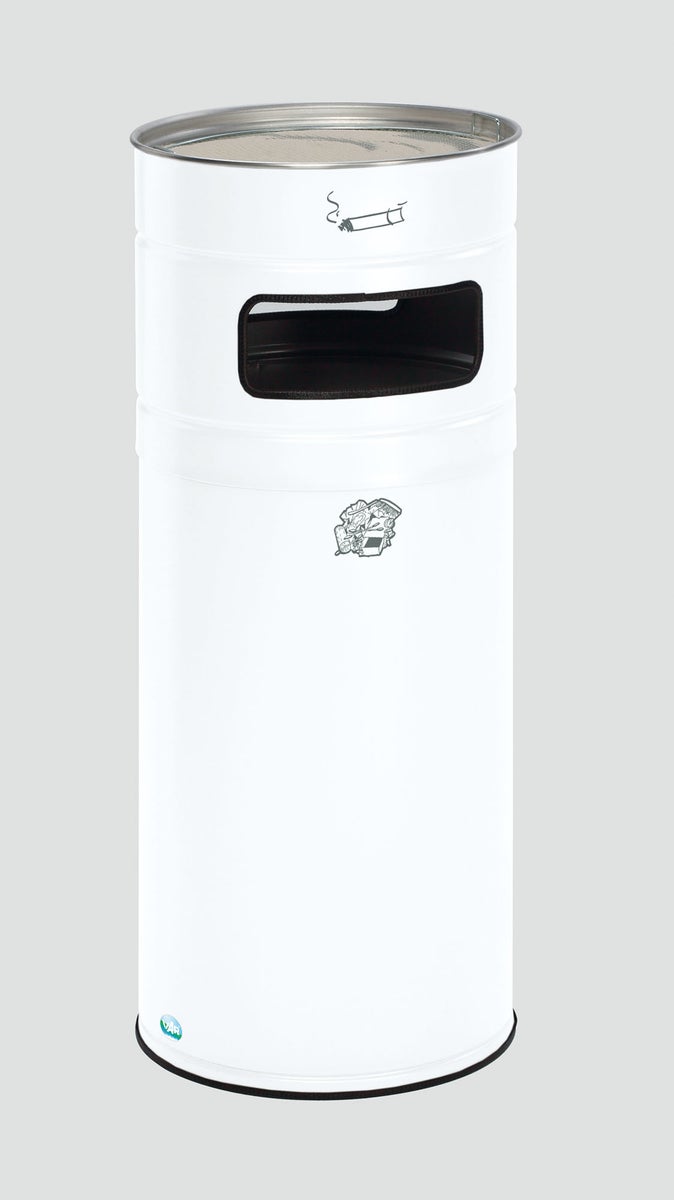 PROREGAL Robuuste Combi-asbak met 2 compartimenten, 104 liter, HxBxD 99 x 43,5 x 43,5 cm, Gegalvaniseerd staal, Wit