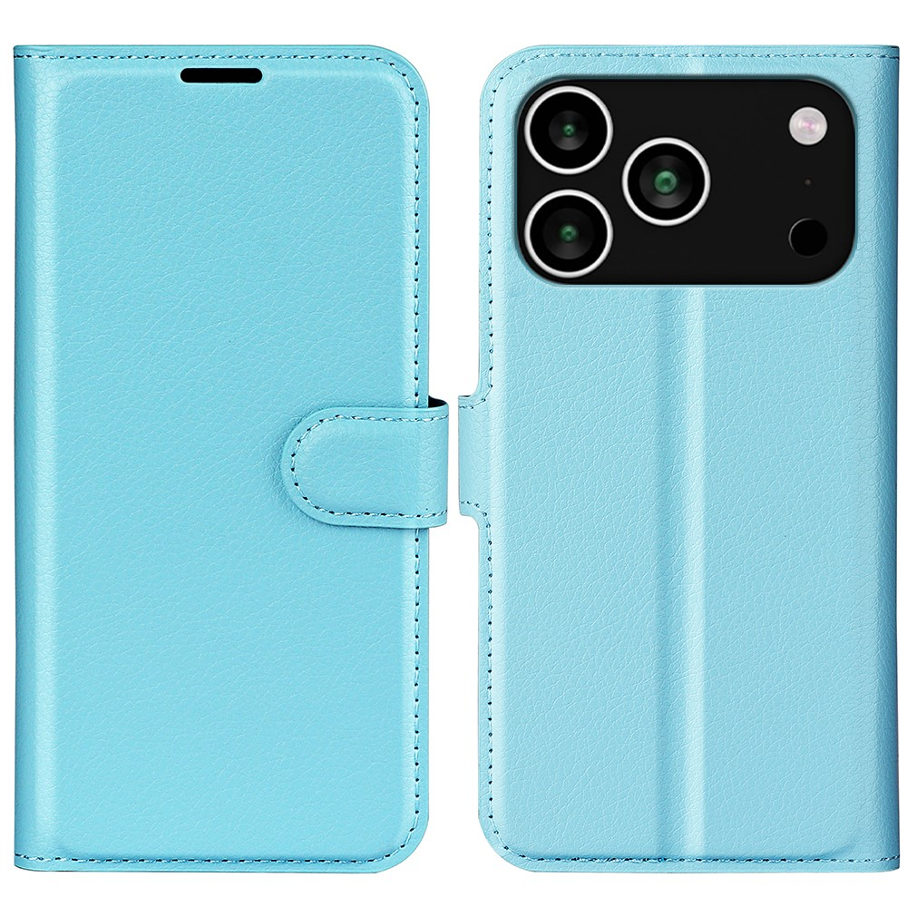 iPhone 17 Pro Max Leder Tasche Flip Cover Litchi Look - Blau