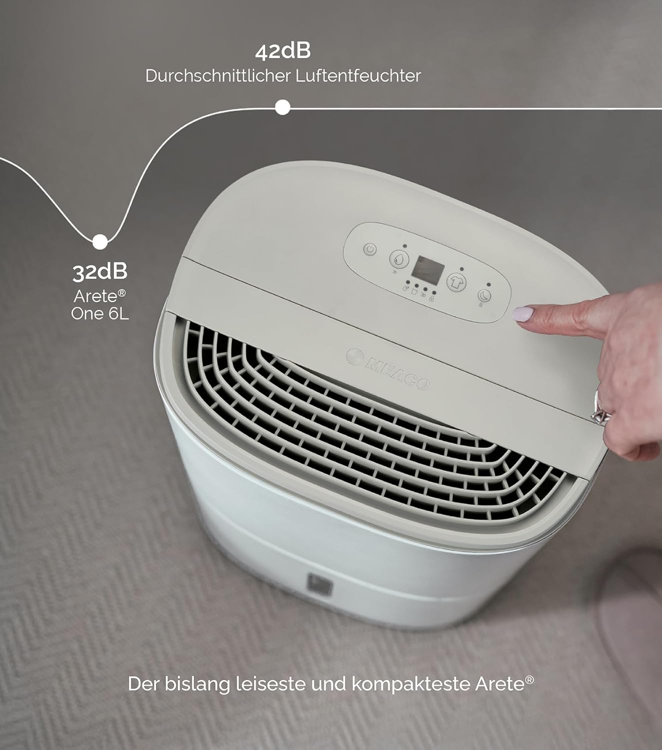 MeacoDry Arete One 6L Luftentfeuchter & Luftreiniger | Kompakt, Sehr leise mit 32 dB | Idealer Luftentfeuchter für Schlafzimmer, Kleine Räume & Wohnungen | H13 HEPA-Filter | 1,8L Tank