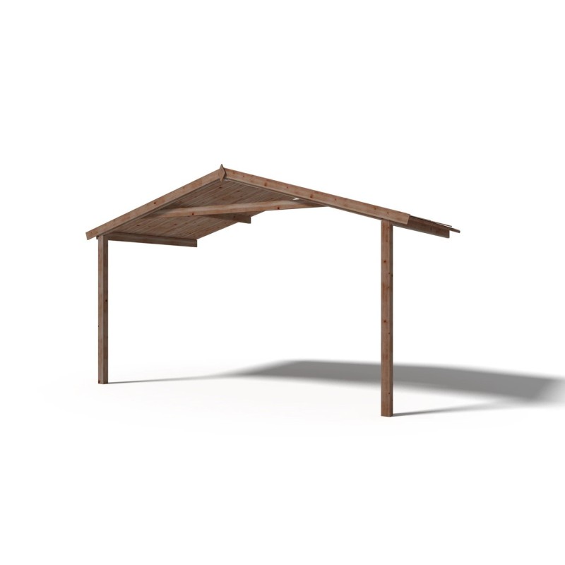 Abri de jardin en bois - 4x3 m - 20 m2 + terrasse avec balustrade et avant-toit en bois - traité