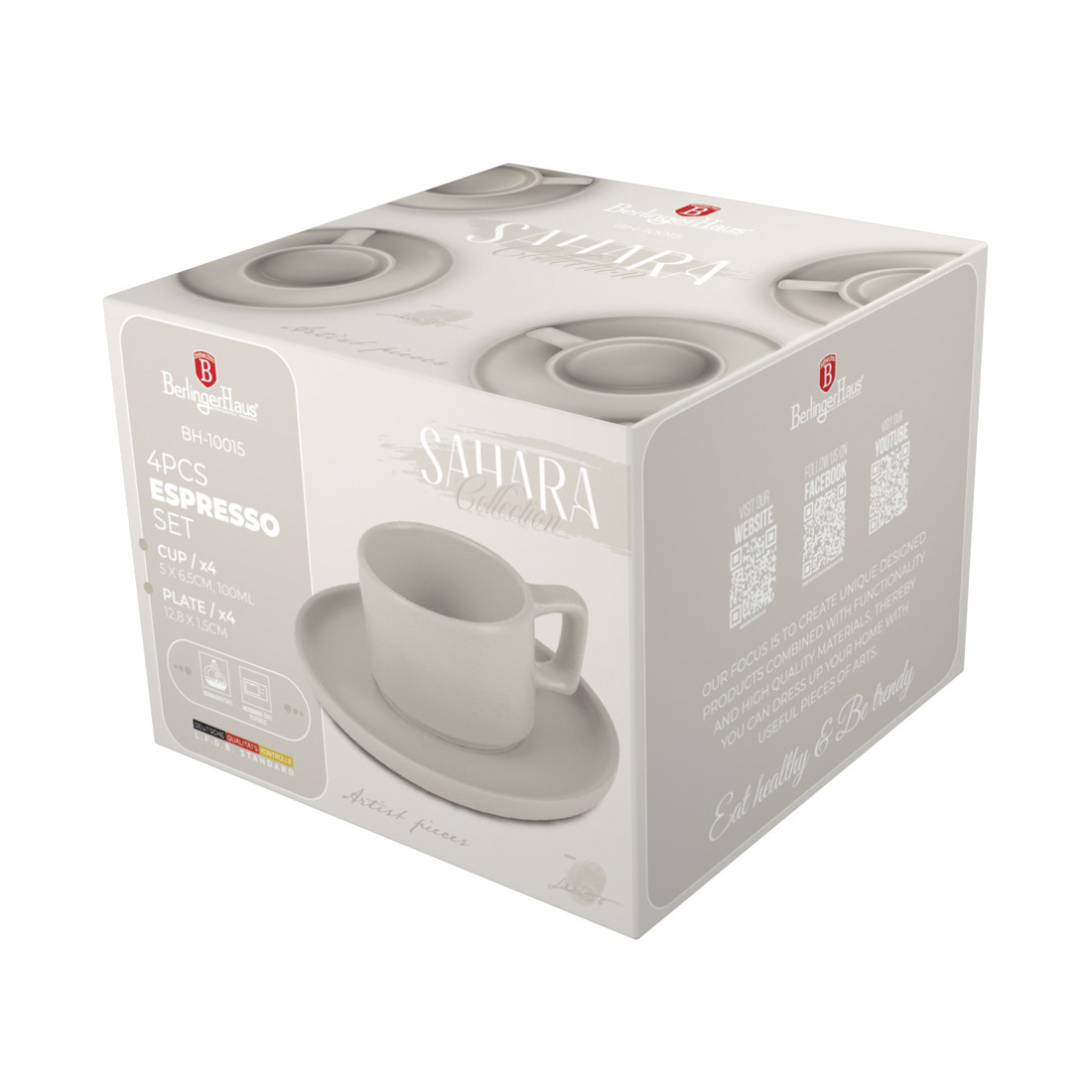 Berlinger Haus 4-teiliges Espressotassen-Set 100 ml matt cream Sahara Collection