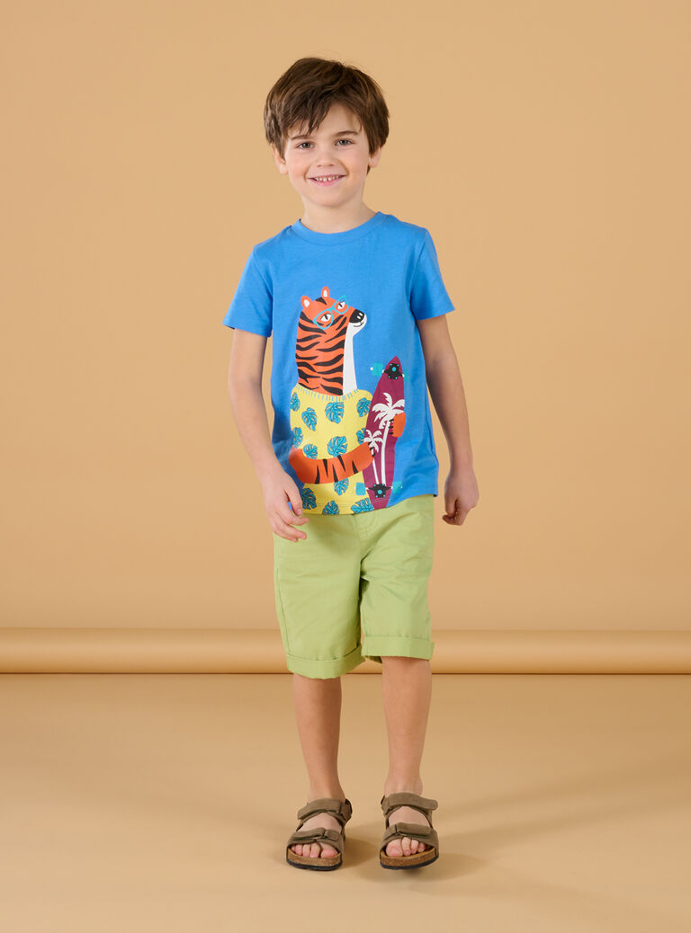 T-shirt bleu à motif tigre