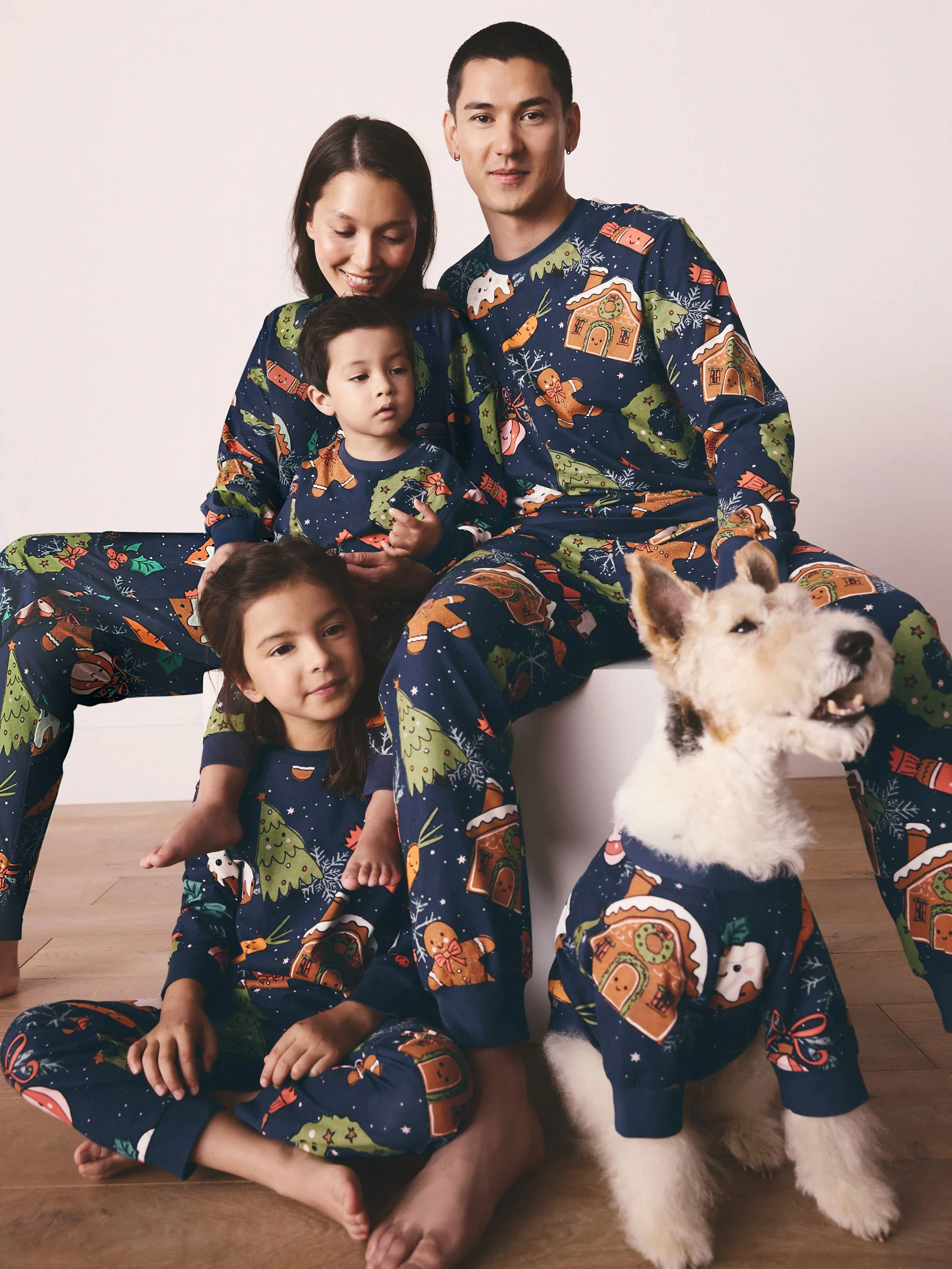 Marineblauw met pudding - Bijpassende familie Kerstmis Pyjama's met Lange mouwen