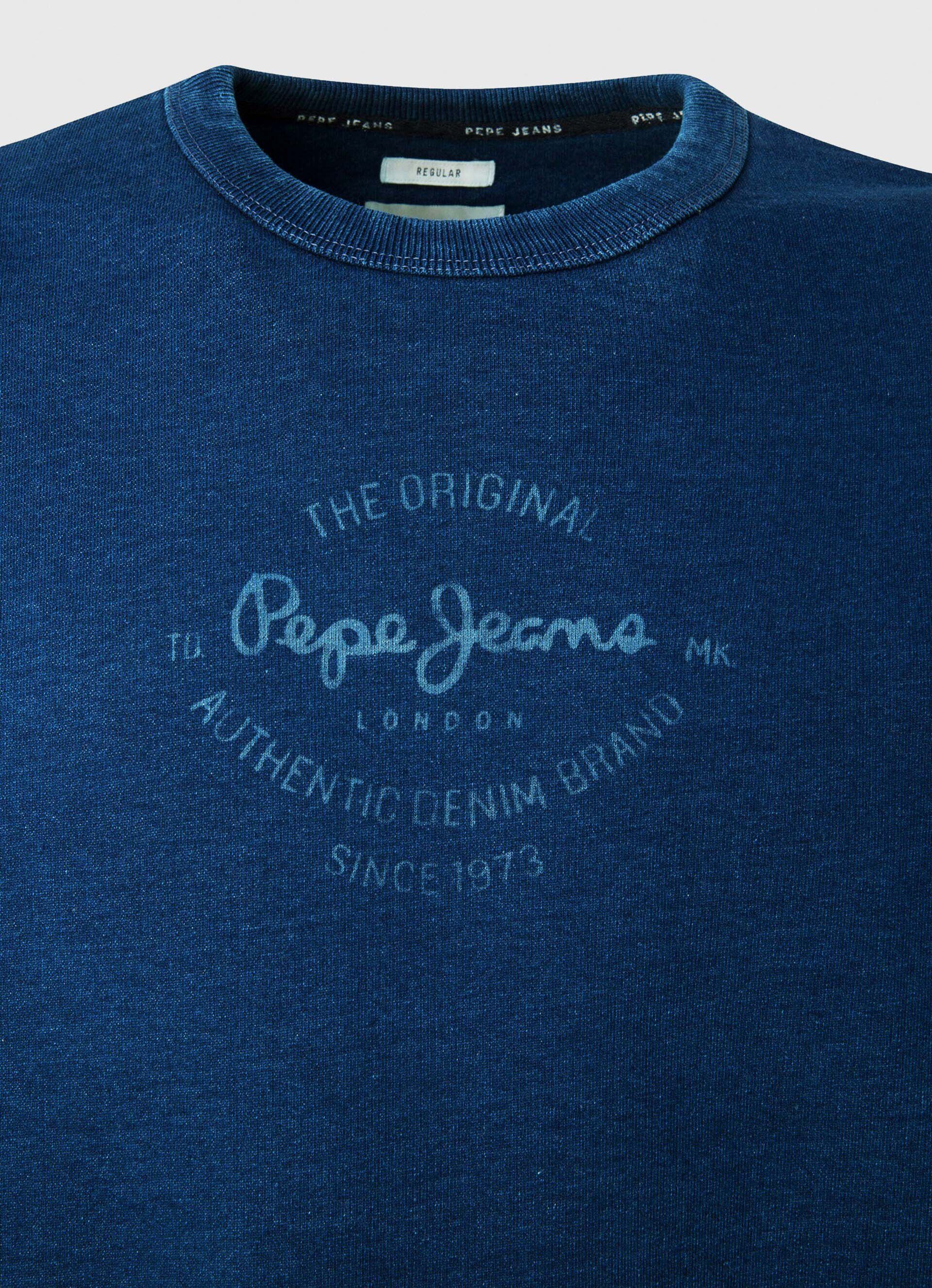 Moletom de algodão com gola redonda - azul índigo