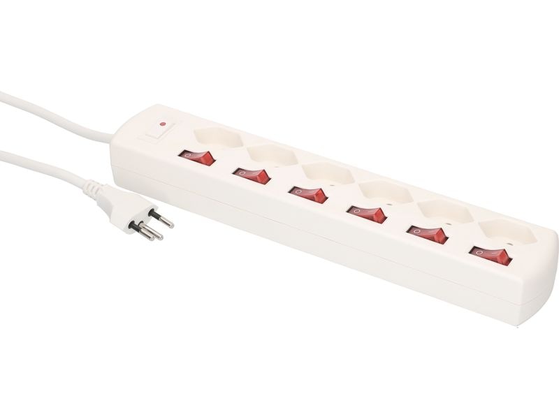 Max Hauri Steckdosenleiste Multi-Switch Weiss 6 x T13 Steckdosenleiste mit 6 T13 Steckplätzen
