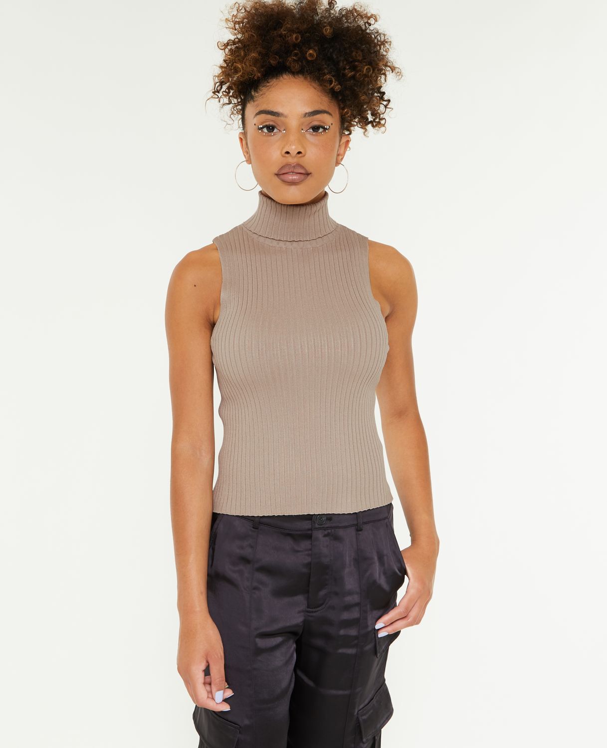 Top col roulé sans manches - Gris clair