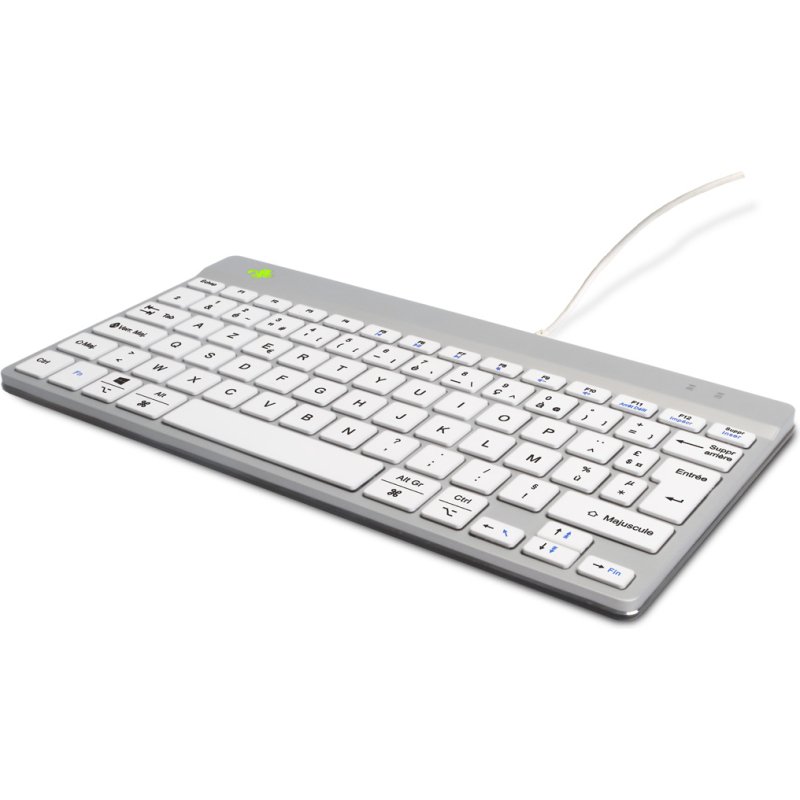 R-Go Tools Clavier ergonomique R-Go Compact Break, clavier compact avec logiciel de pause,AZERTY (FR), Filaire, blanc