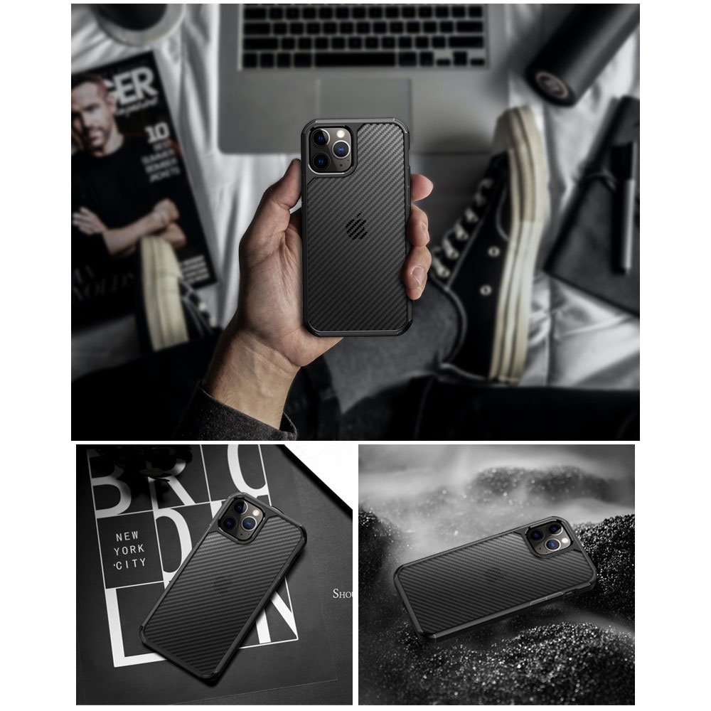 iPhone 12 / iPhone 12 Pro Hybrid TPU Bumper Case Schutz Hülle Carbon Look - Schwarz / Transparent