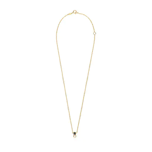 Colar Glory com banho de ouro 18k sobre prata, ônix e pérola.