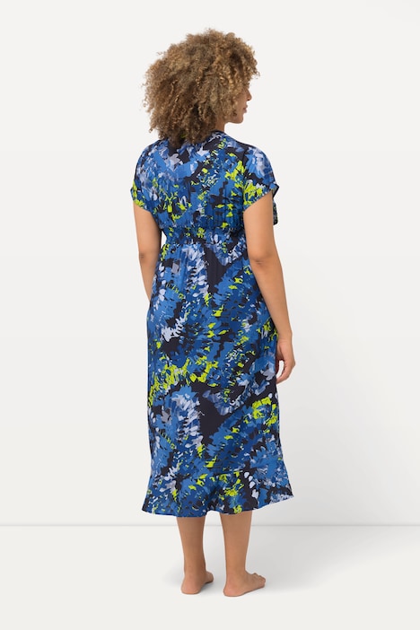 Wickel-Kaftan, Volantsaum, Rundhals, Halbarm