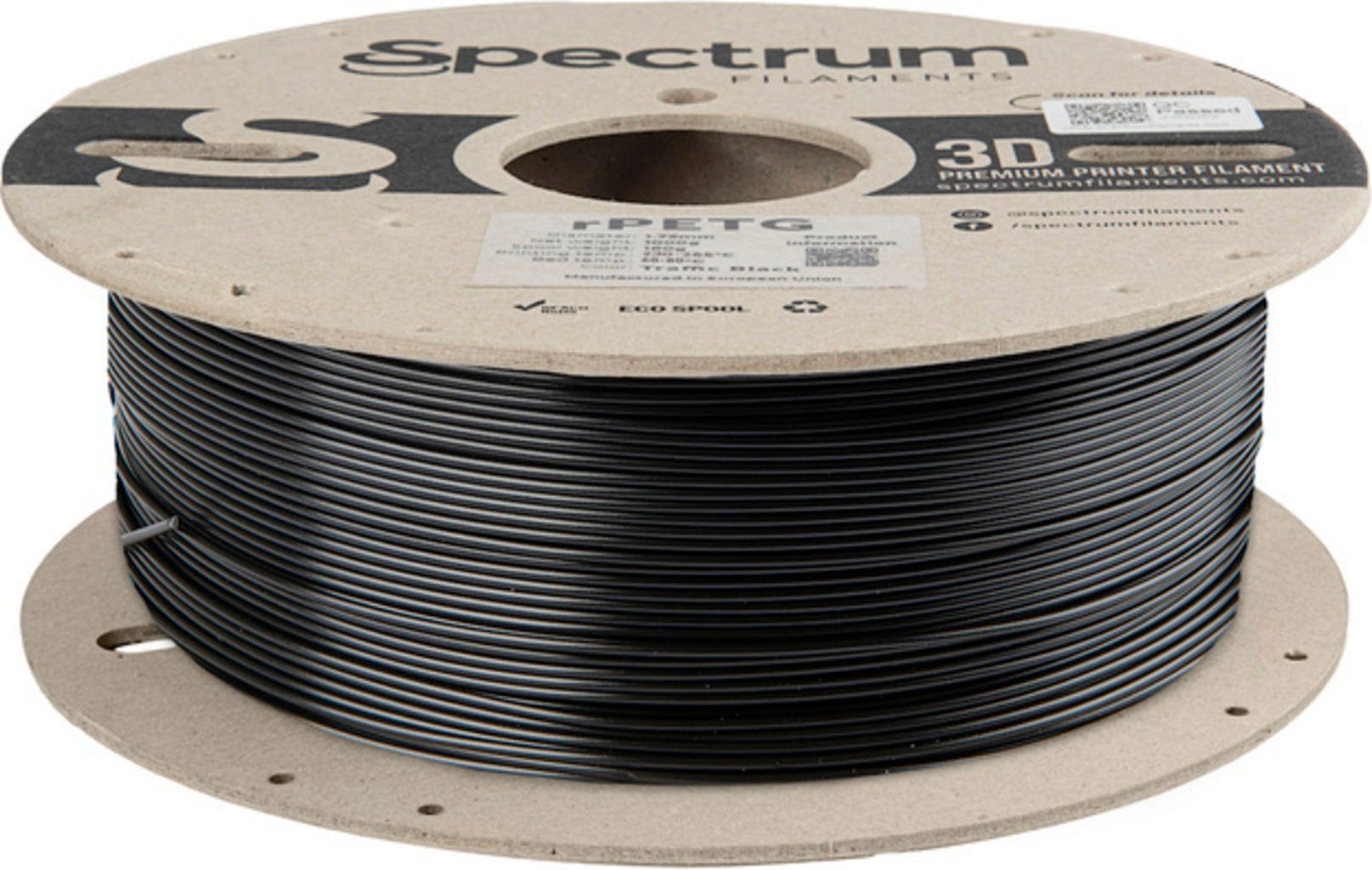 Spectrum  RPETG Traffic Black, 1,75 mm / 1000 g    Recyceltes PETG Material in Traffic Black