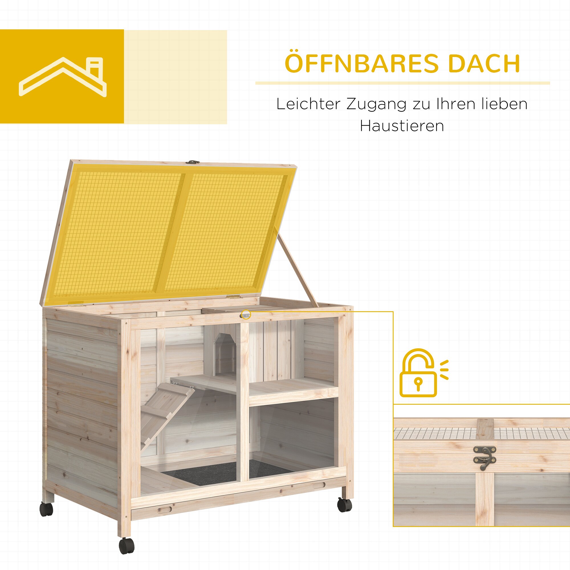 PawHut Kleintierstall mit Rollen 91,5 x 53,3 x 73 cm (LxBxH)