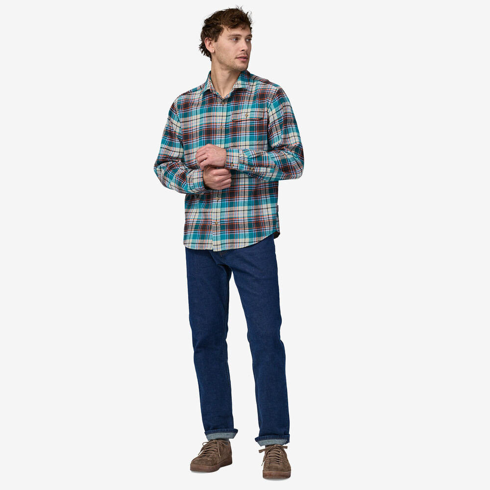 Herren Langarm-Baumwollhemd aus leichtem Fjord-Flanell
