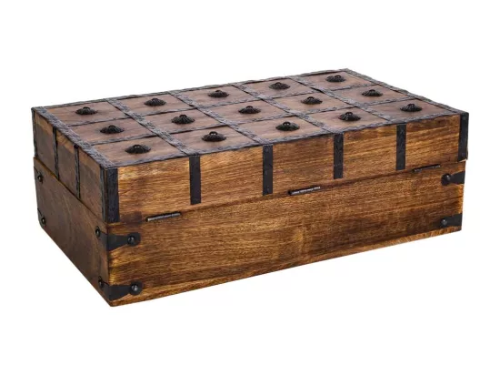 Coffre artisanal en bois marron 38x20x12h