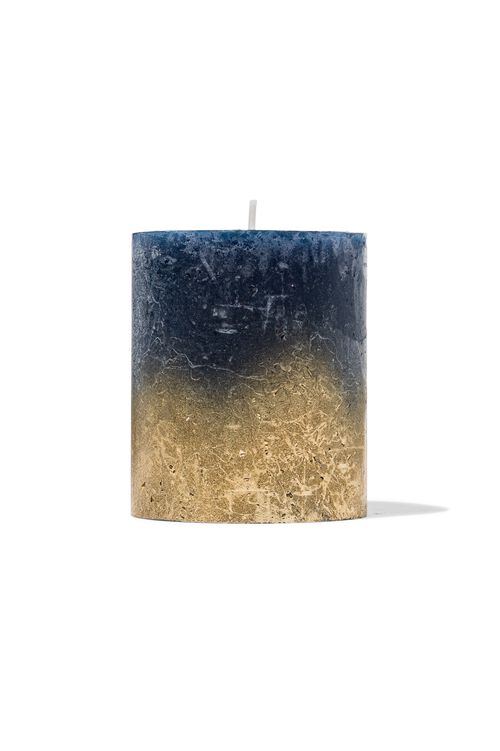 bougie rustique - Ø7x8 - bleu foncé/doré