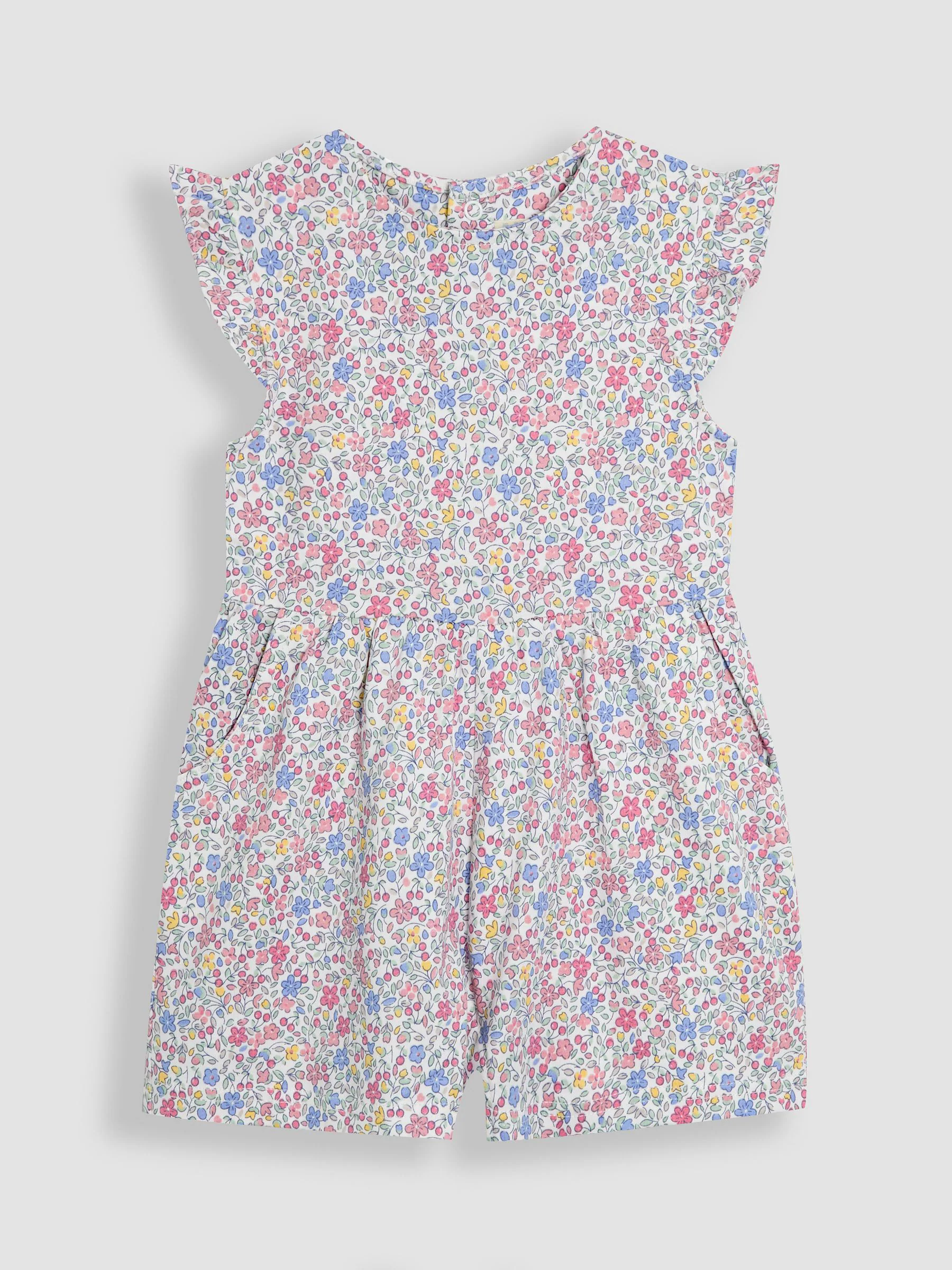 JoJo Maman Bébé Ruffle Shoulder 100% Cotton Playsuit