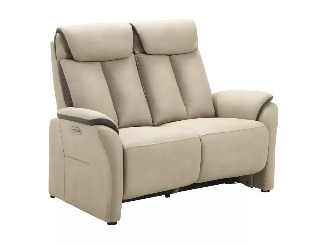 Canapé de relaxation électrique en nubuck Kondort-Couleur Beige-2 places fixe