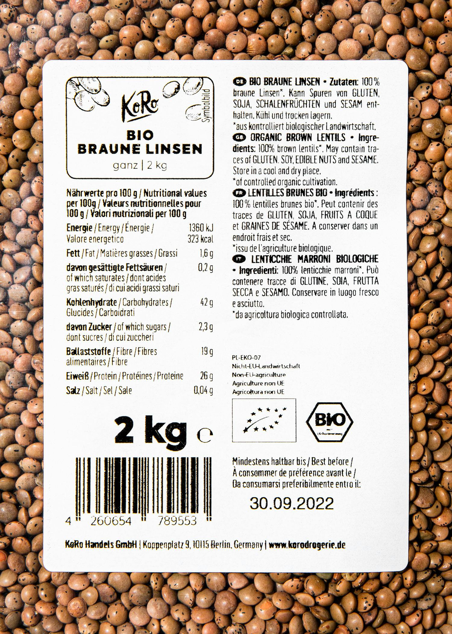 Braune Bio Linsen 2 kg