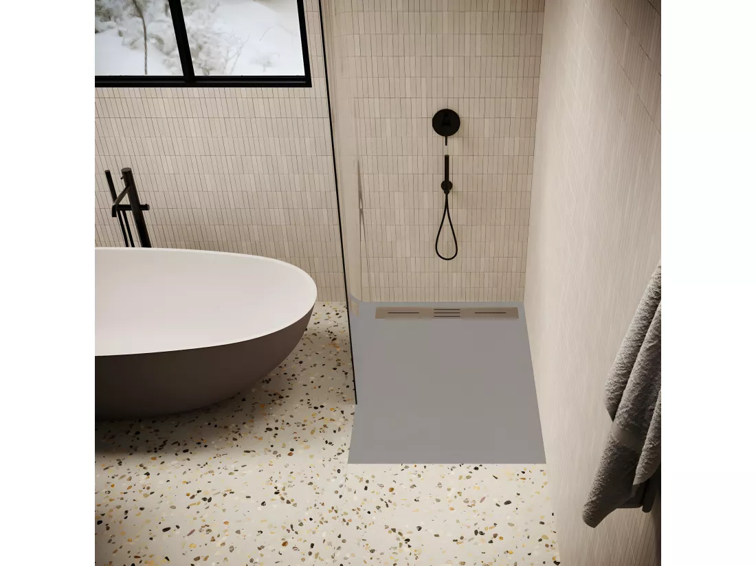 Receveur de douche 80 x 140 cm extra plat LUCIA en SoliCast® surface ardoisée gris
