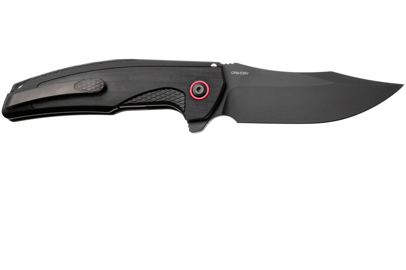 Reate Jack Jr. JJR-BL-DLC-AL-RD, Black DLC CPM S30V, Black Aluminum / Carbon Fiber, Red Hardware zakmes