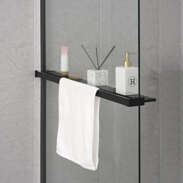 Sanigoods Obby inkortbaar handdoekrek / planchet voor douchewand mat zwart 140cm