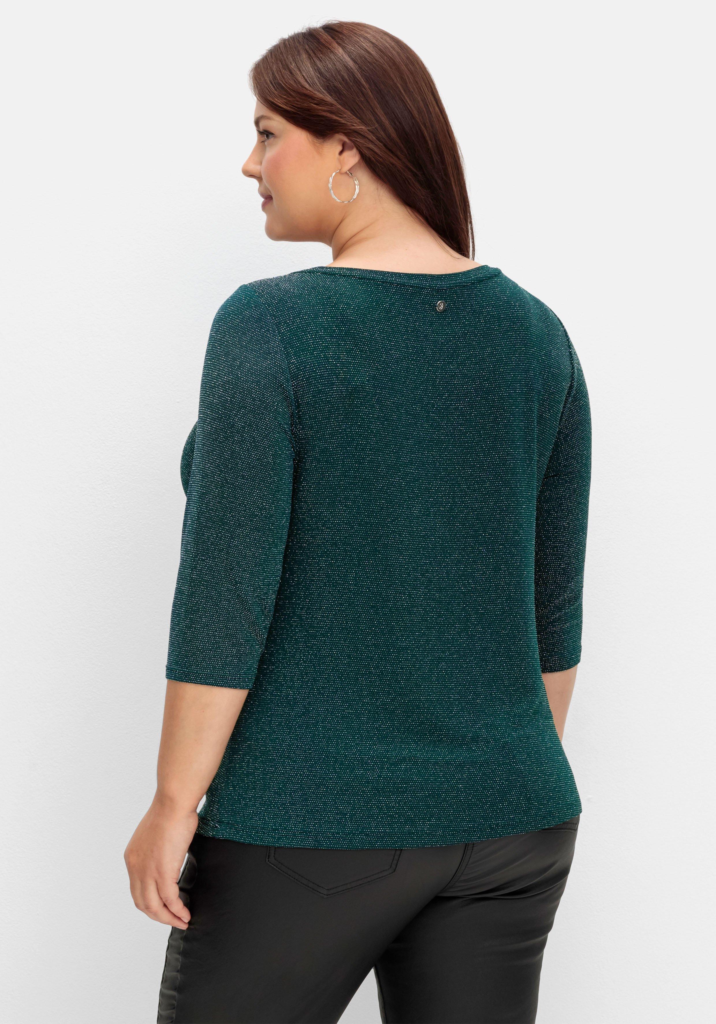 3/4-Arm-Shirt mit Glitzergarn und U-Boot-Ausschnitt