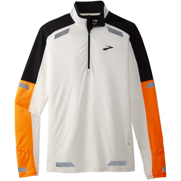 T-shirt running BROOKS RUN VISIBLE 1/2 ZIP 2.0 ECRU/FLUORO FLASH/BLACK