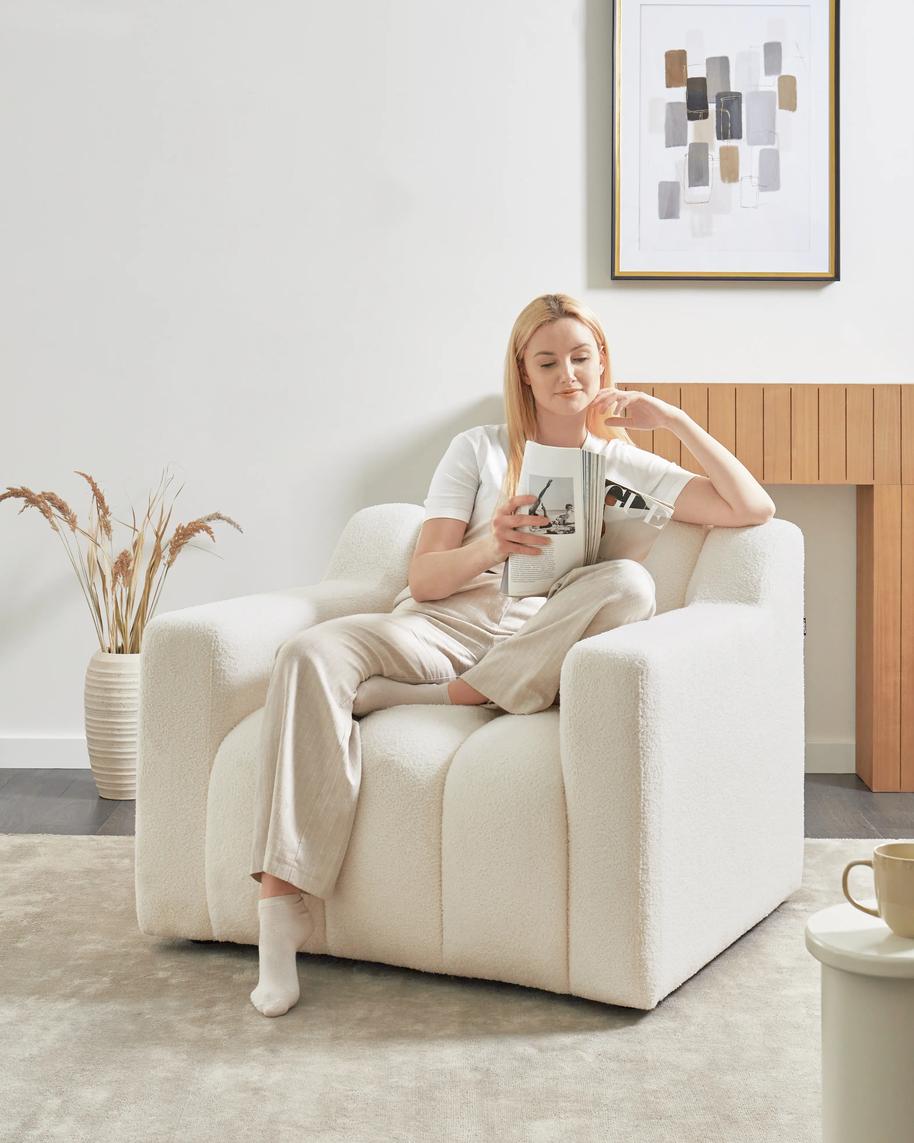 Fauteuil AGERUP Bouclé Gebroken wit