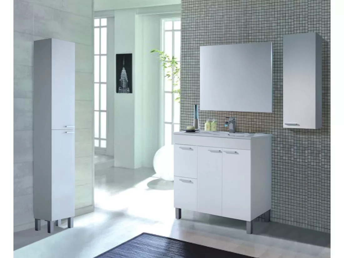 Colonne de salle de bain Dfaropp, Armoire colonne de salle de bain avec 2 portes, Armoire suspendue avec 2 étagères, 30x25h182 cm, Blanc brillant