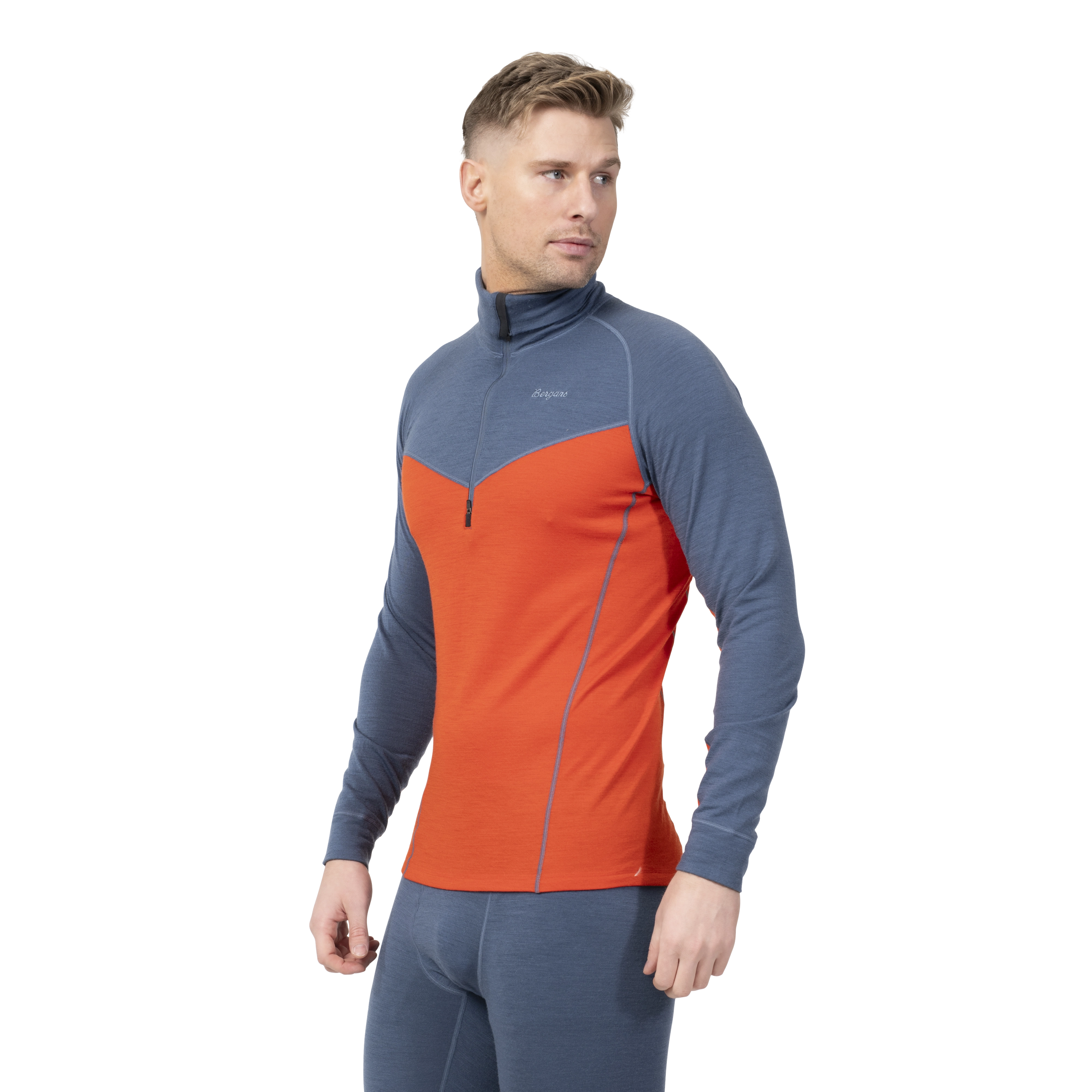 Inner:Dual Merino Half Zip Men Lava / Granite Blue