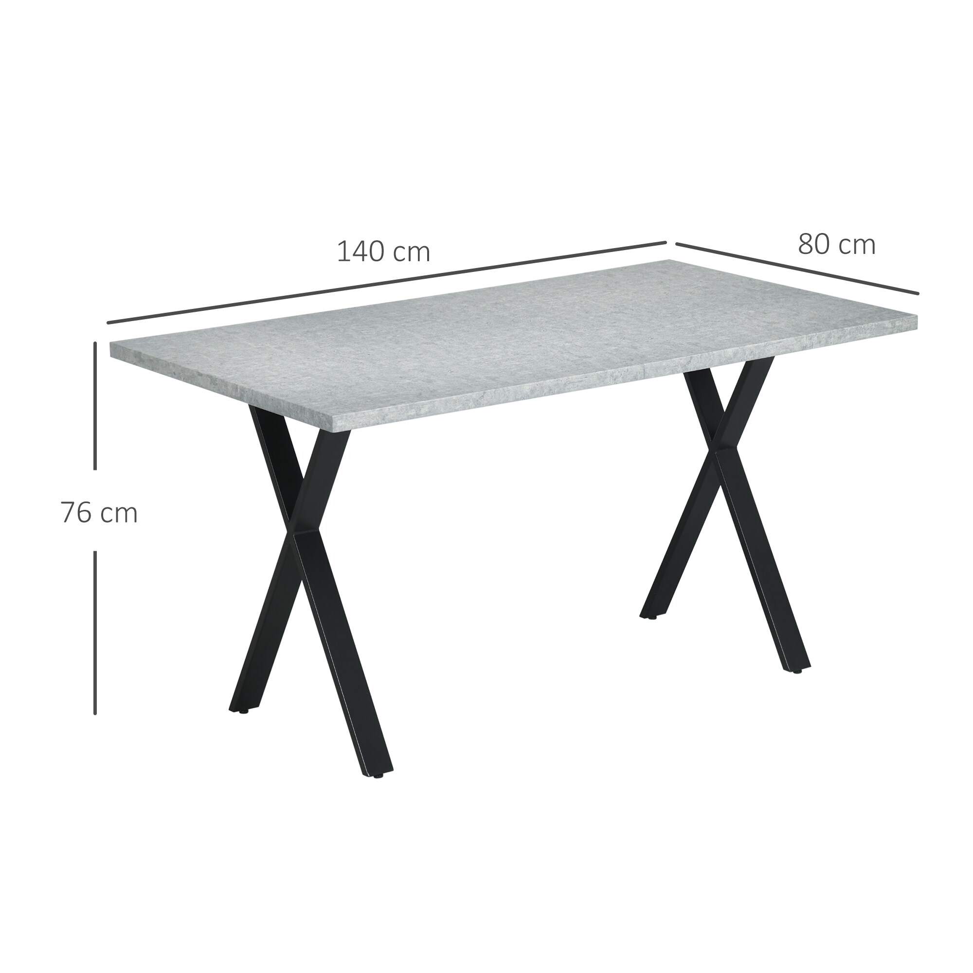 HOMCOM Esstisch mit Stahlbeine grau 140L x 80B x 76H cm