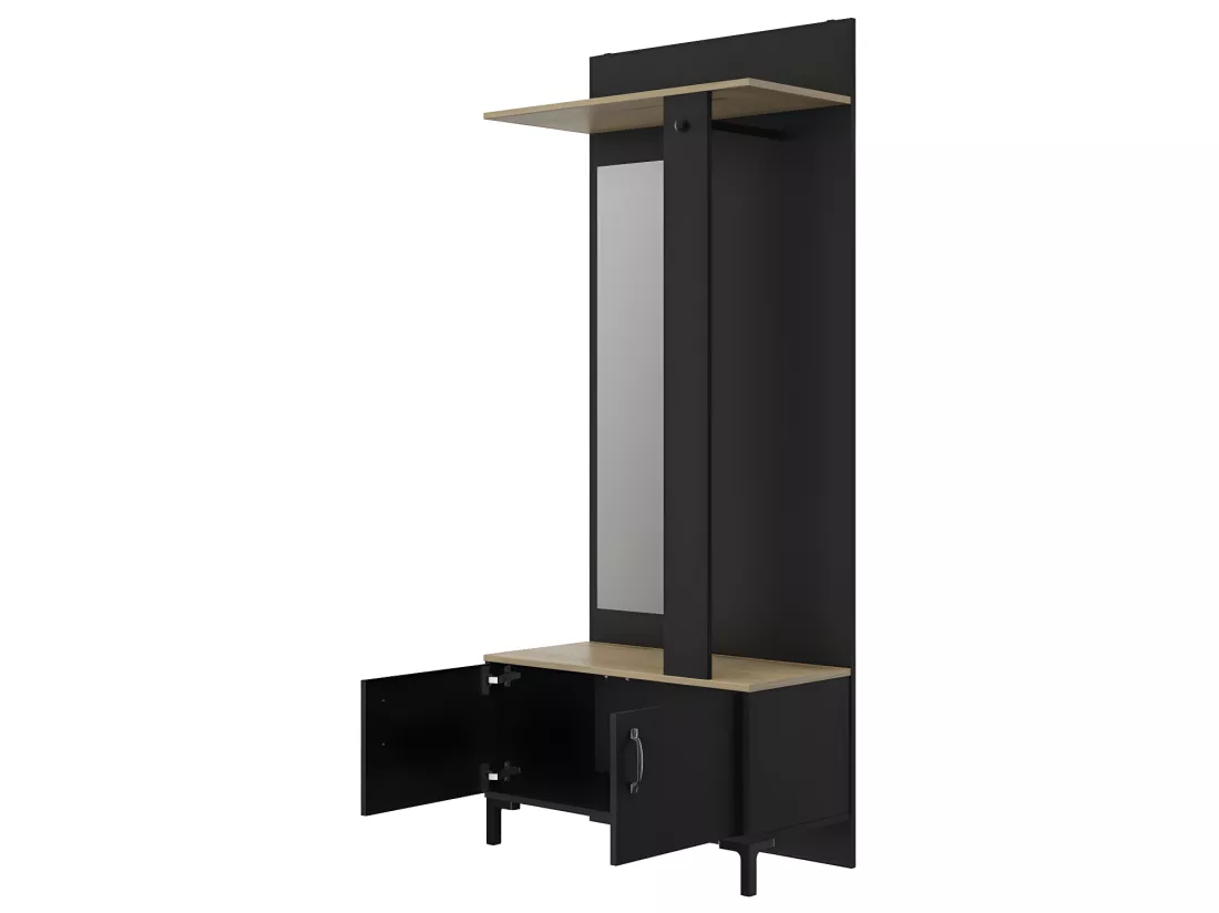Meuble vestiaire Noir avec miroir - LYON