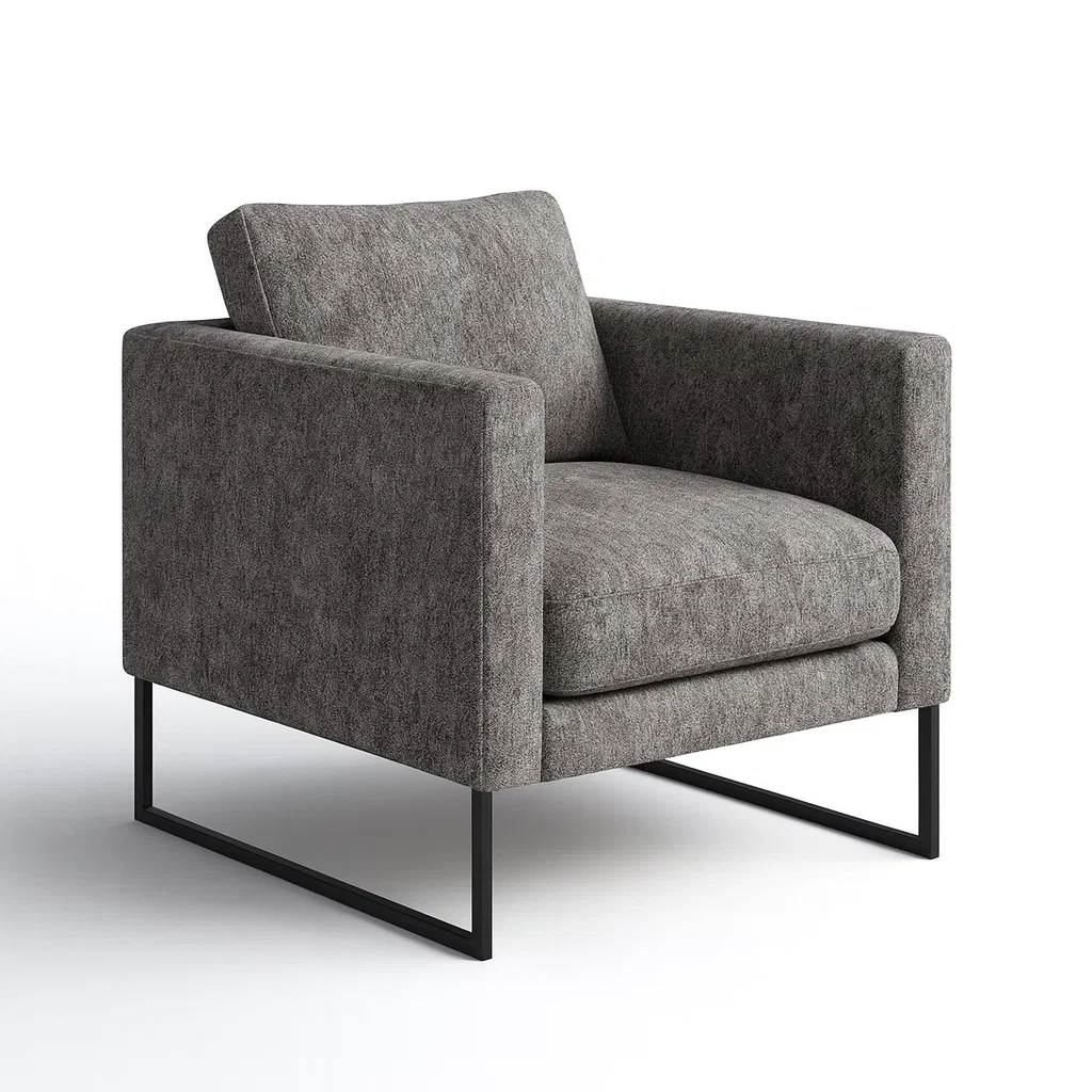 Fauteuil en tissu gris foncé à cadre métallique