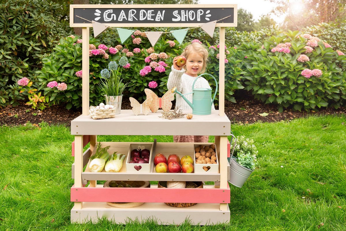 MUDDY BUDDY® Kaufladen »Garden Friend« Outdoor Shop, natur - warmgrau/malvenrosa, FSC® - schützt Wald