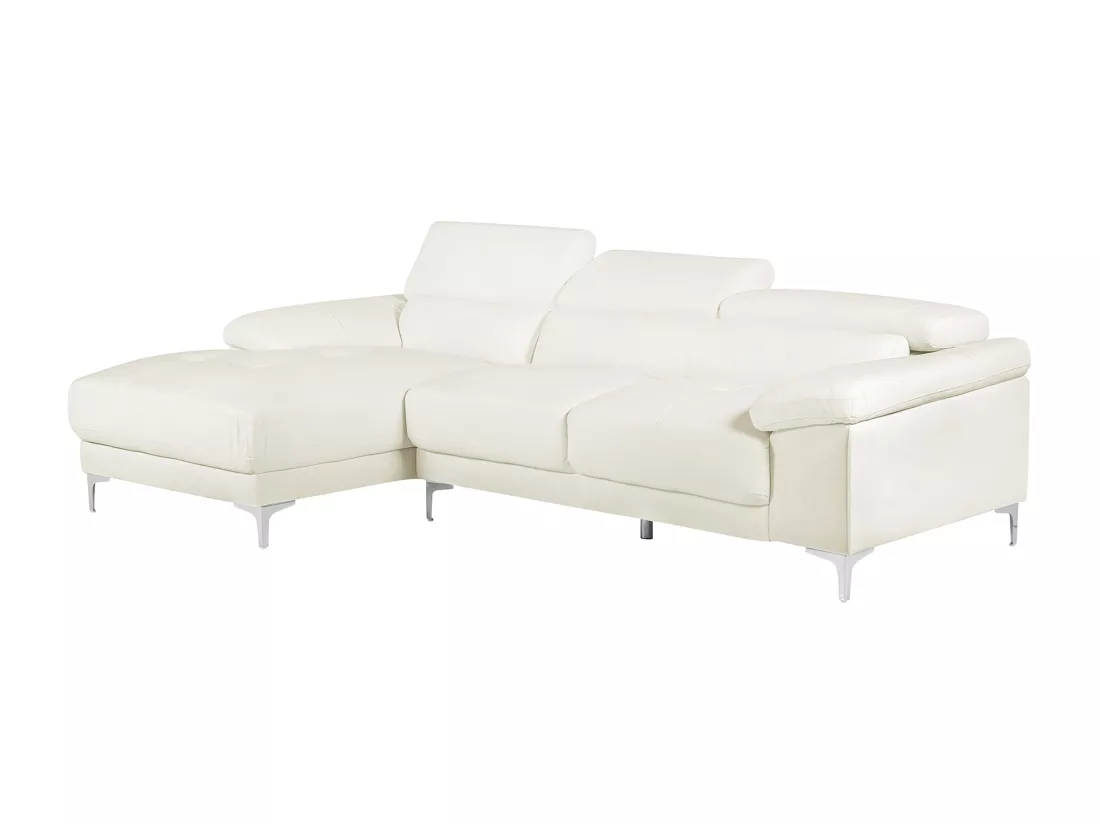 Canapé d'angle en cuir SOLANGE - Blanc - Angle gauche