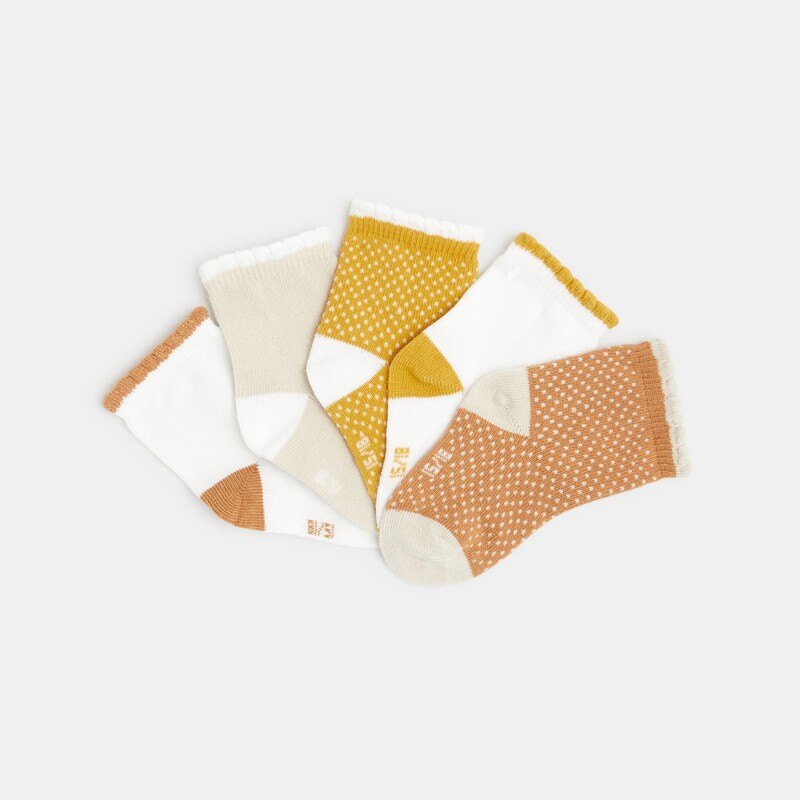 Chaussettes festonnées (lots de 5) jaunes bébé fille Jaune