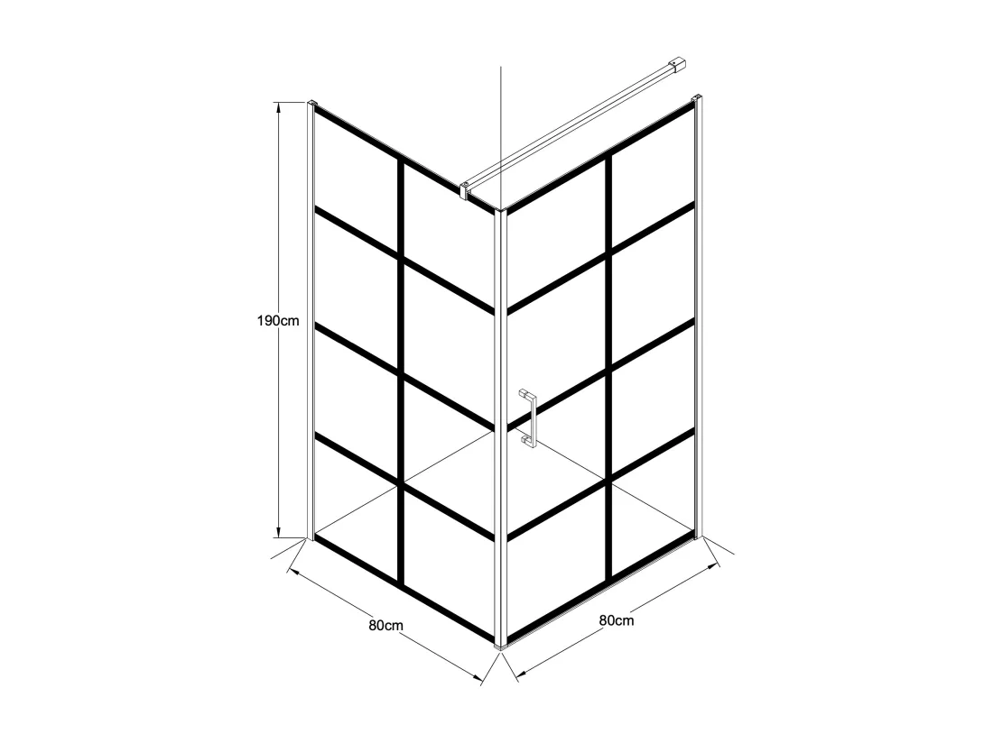Paroi de douche fixe avec porte pivotante serigraphiée noir mat - 80 x 80 x 190 cm - CAPARICA
