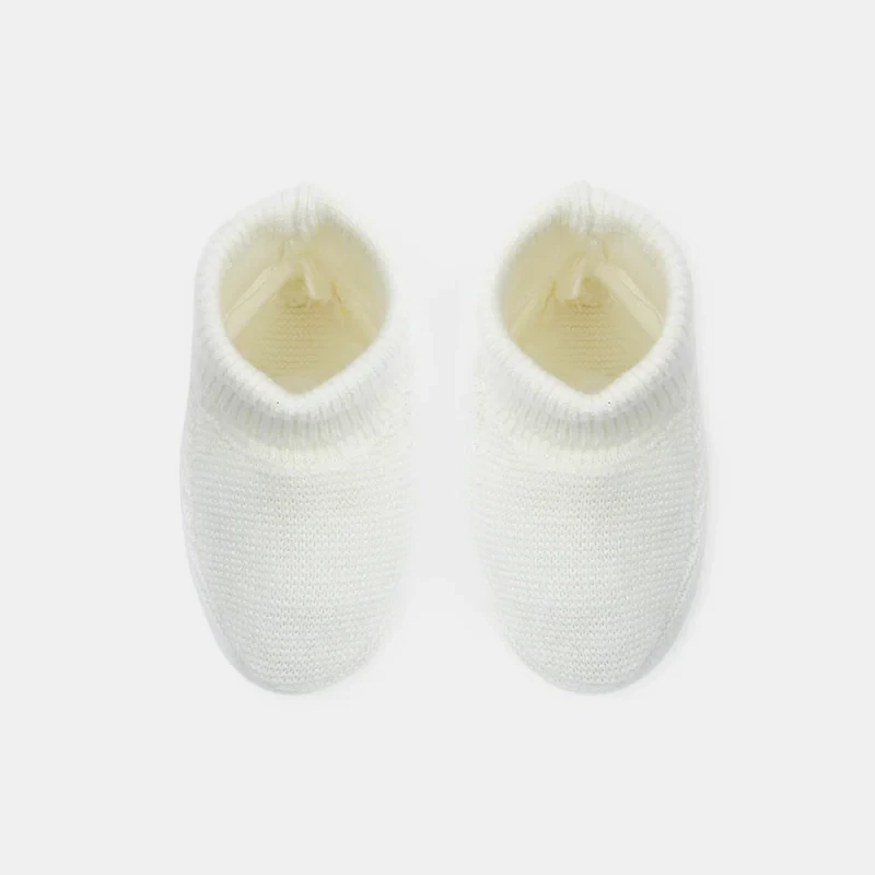 Chausson maille tricot blanc naissance Beige
