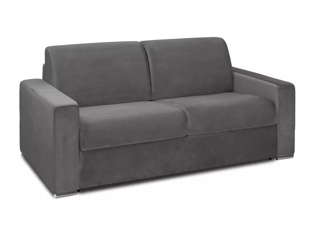Canapé 4 places convertible express en velours anthracite - Couchage 160 cm - Matelas 14 cm CALITO