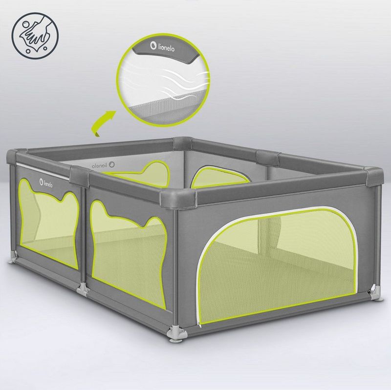 Lionelo Willow - Box voor baby's - 2 afsluitbare zij-ingangen - zeer grote speelruimte - 4 zuignappen op de hoeken