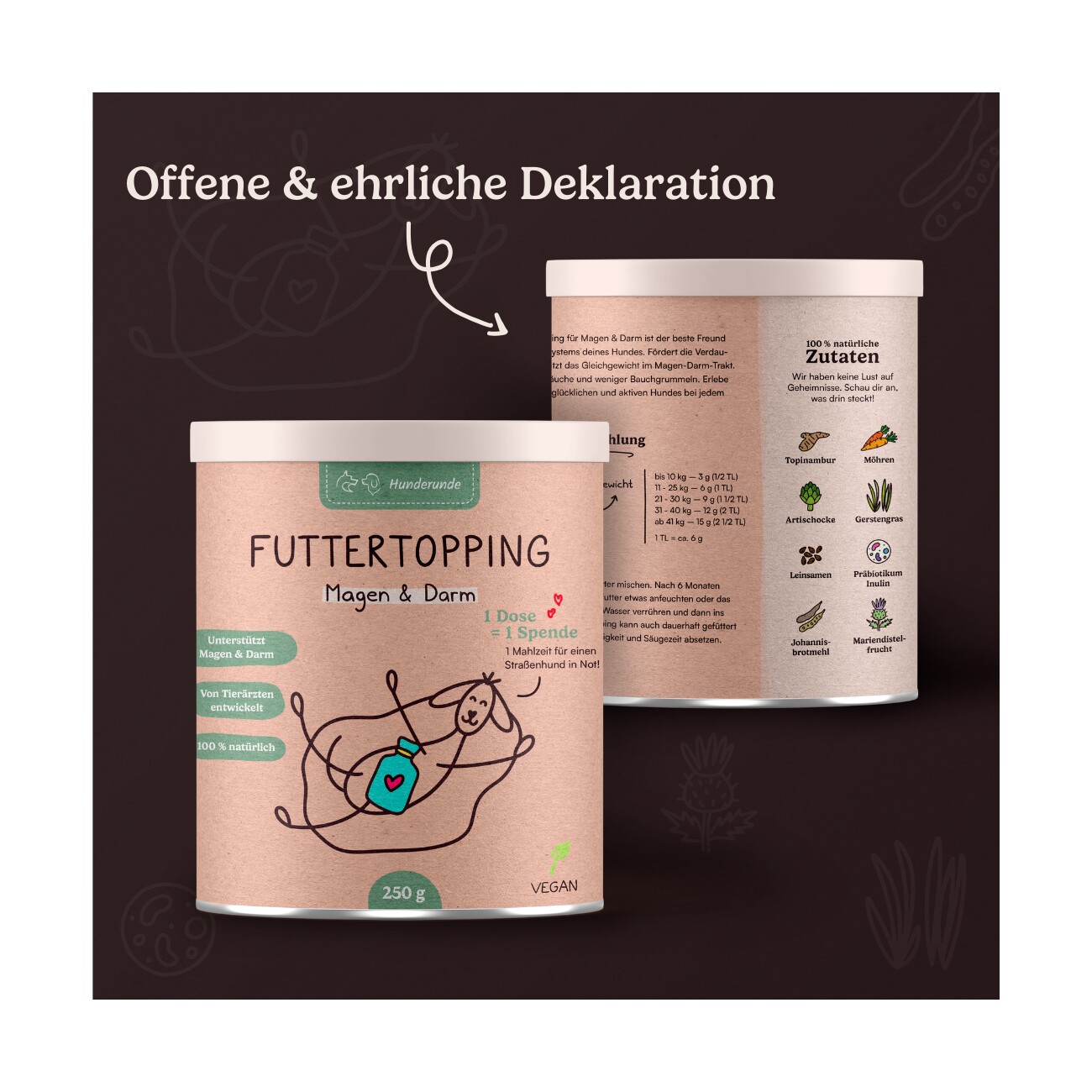 Hunderunde Futtertopping - Magen & Darm - Verdauung, Darmgesundheit, Ballaststoffe, Präbiotikum 250 g