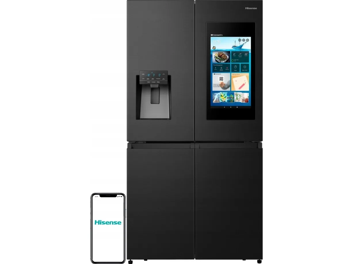 Hisense RQ760N4IFE - Køleskab/fryser - frans dør-bundfryser med vanddispenser, isdispenser - Wi-Fi - bredde: 91.4 cm - dybde: 72.5 cm - højde: 178.5 cm - 577 liter - Klasse E - sort