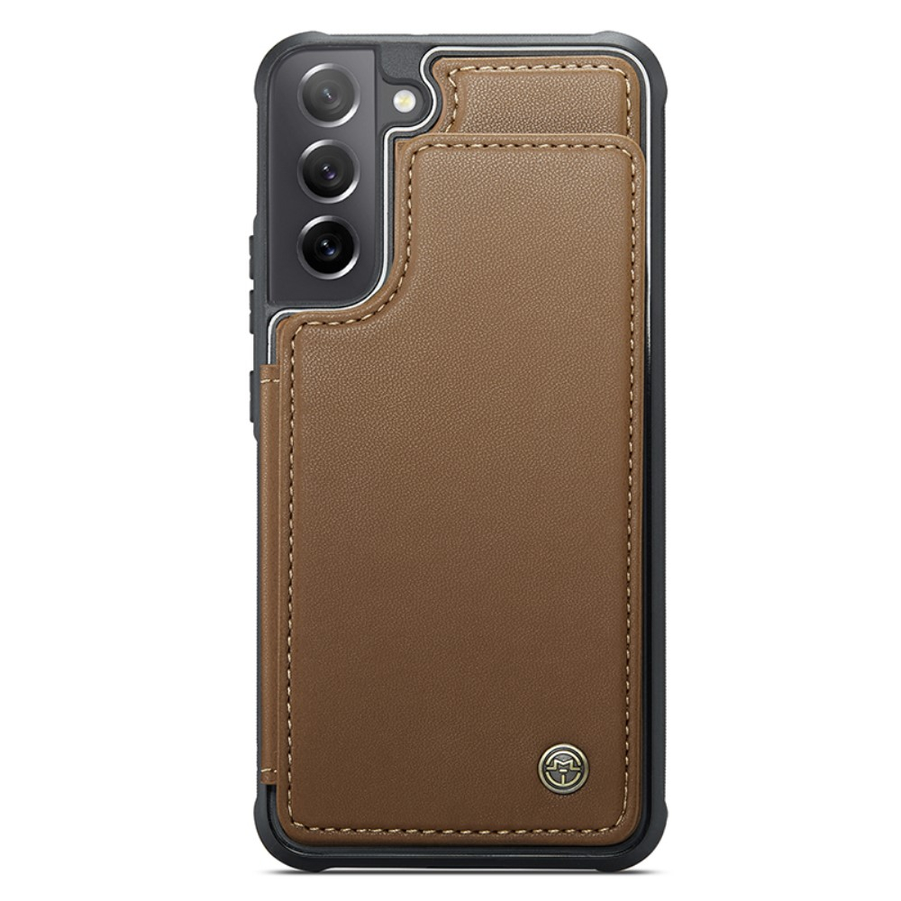 Samsung Galaxy S21 FE 5G Leder Hülle mit Kartenfächern im Litchi Look   Kickstand (RFID Schutz) - Braun