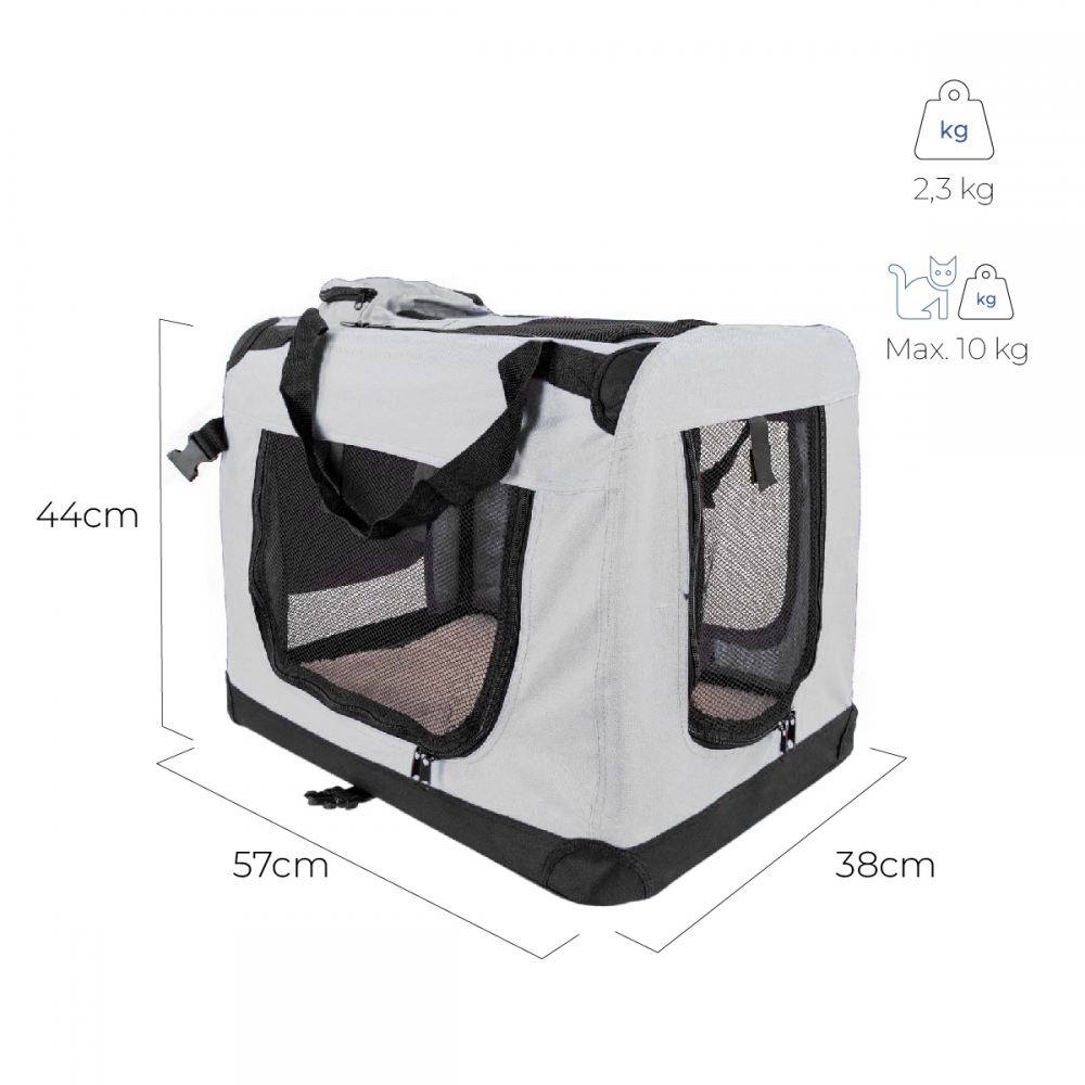 Transportadora para animais de estimação | 50 cm x 34 cm x 36 cm | Tamanho P | Suporta até 10 kg | Dobrável | Cinza | Balú | Mobiclinic