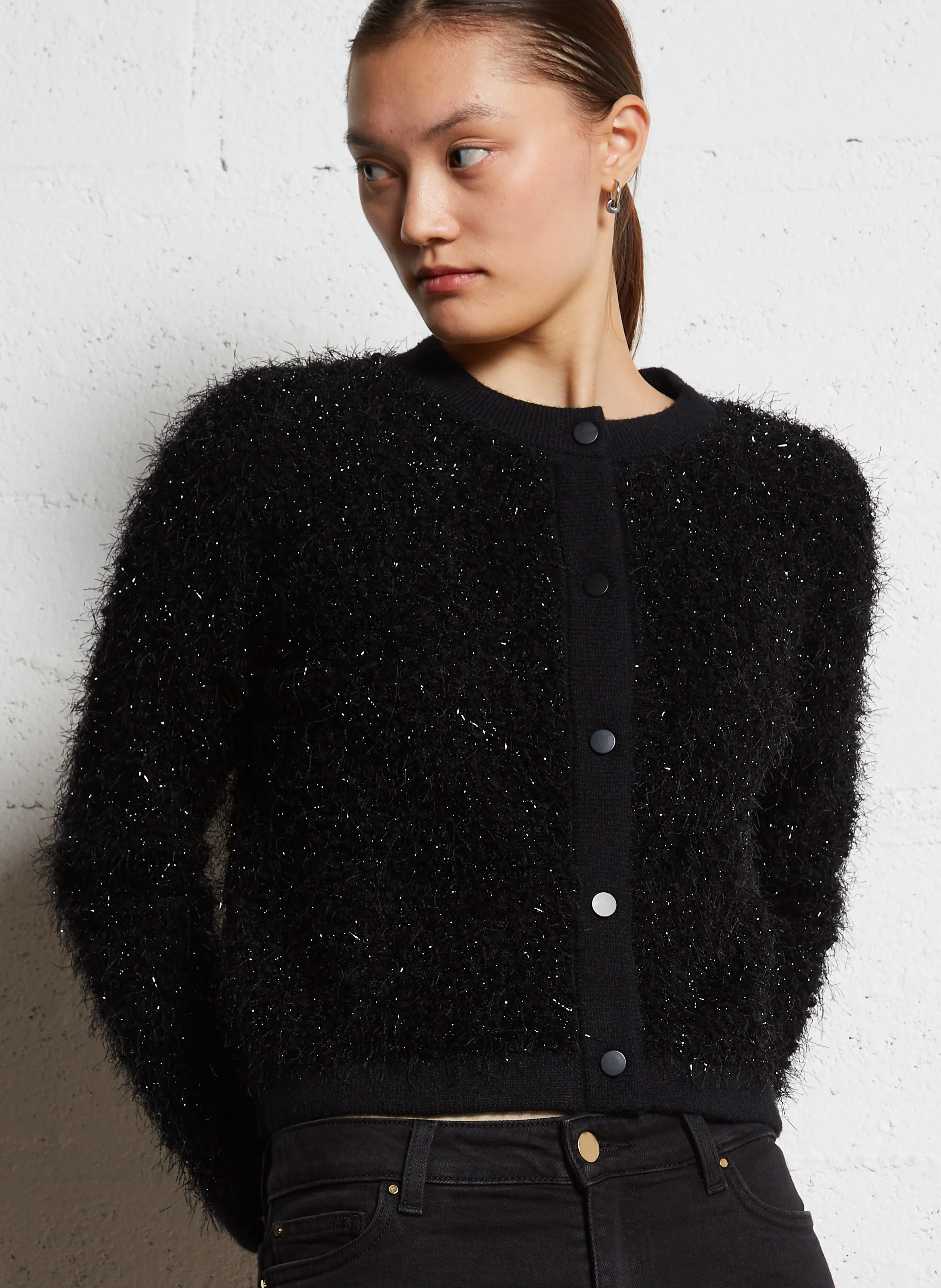 CORALY - Gilet droit court effet peluche | Noir