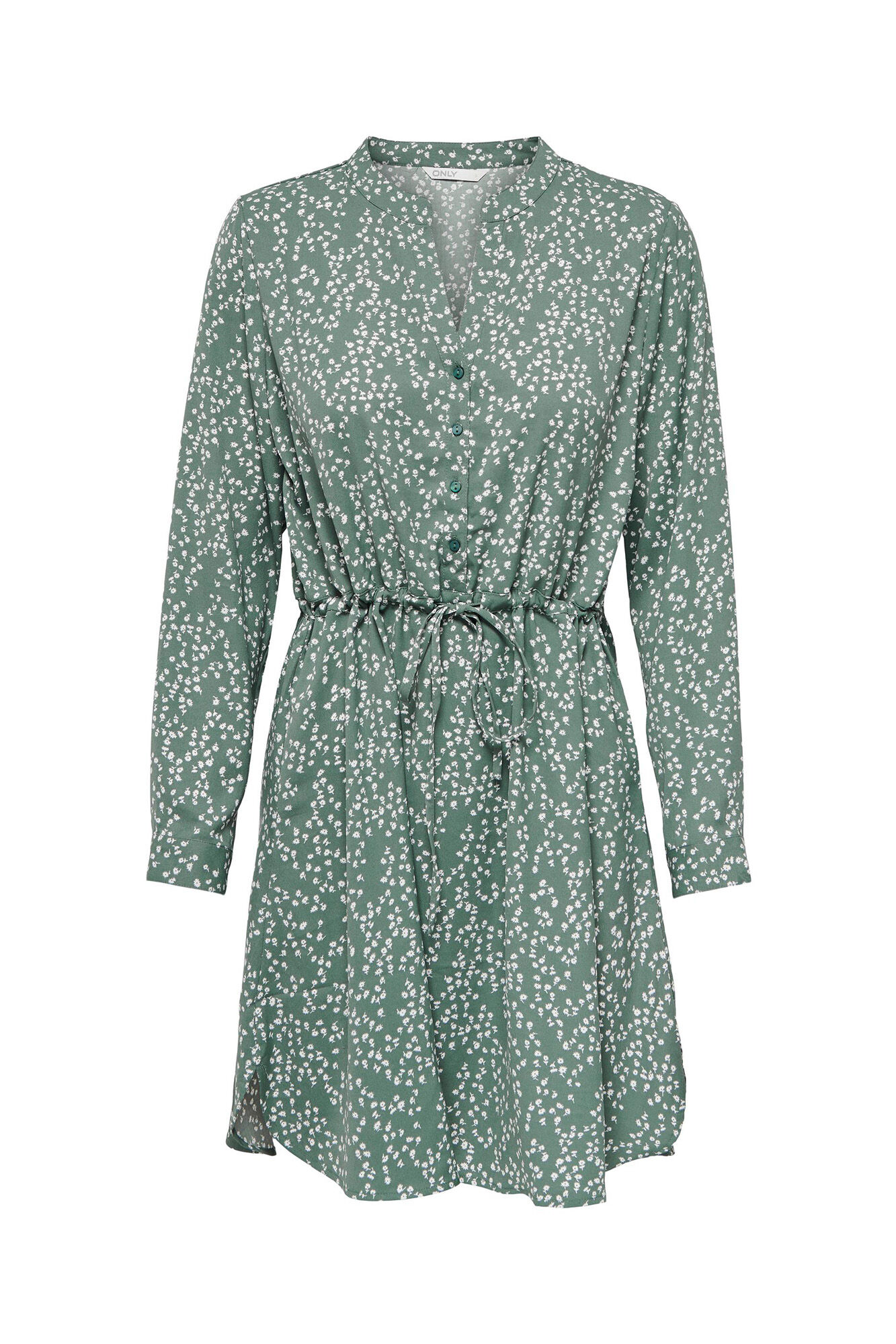 Vestido com botões frontais e decote em V