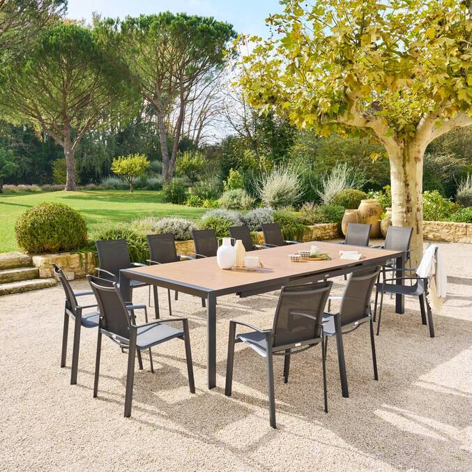 Table de jardin extensible ÉVASION Effet bois Honey & Graphite